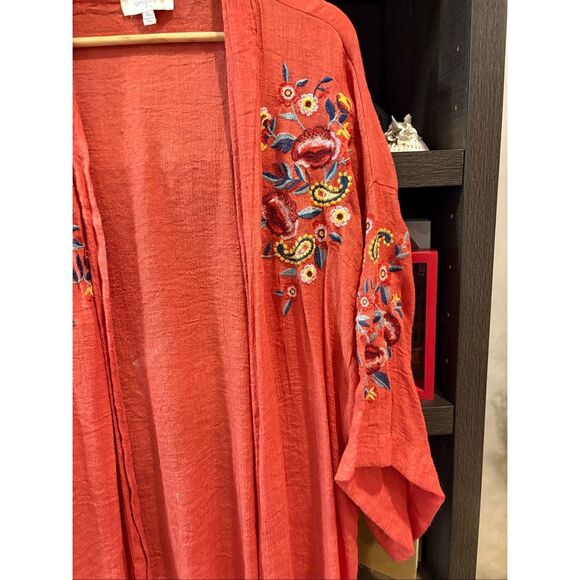 Umgee Orange Embroidered Floral Kimono Duster Plus Size 1X - Picture 3 of 5